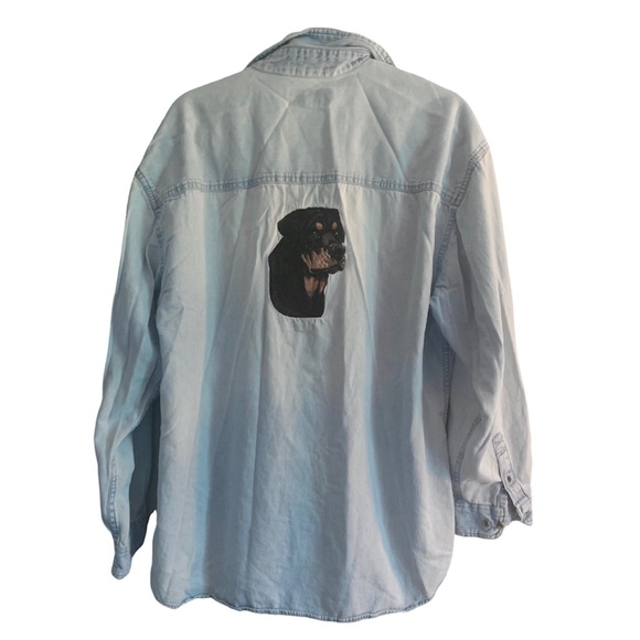 Peregrine Embroidered Rottweiler Button Down Denim Color Dog Shirt - Picture 2 of 9
